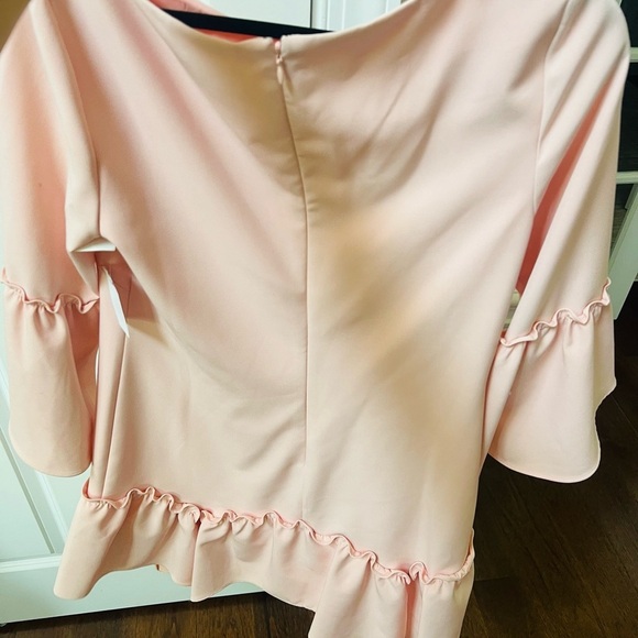 NWT Eliza J size 8 Elegant Light Pink Dress ruffled hemline, fluted sleeves. - Picture 7 of 9